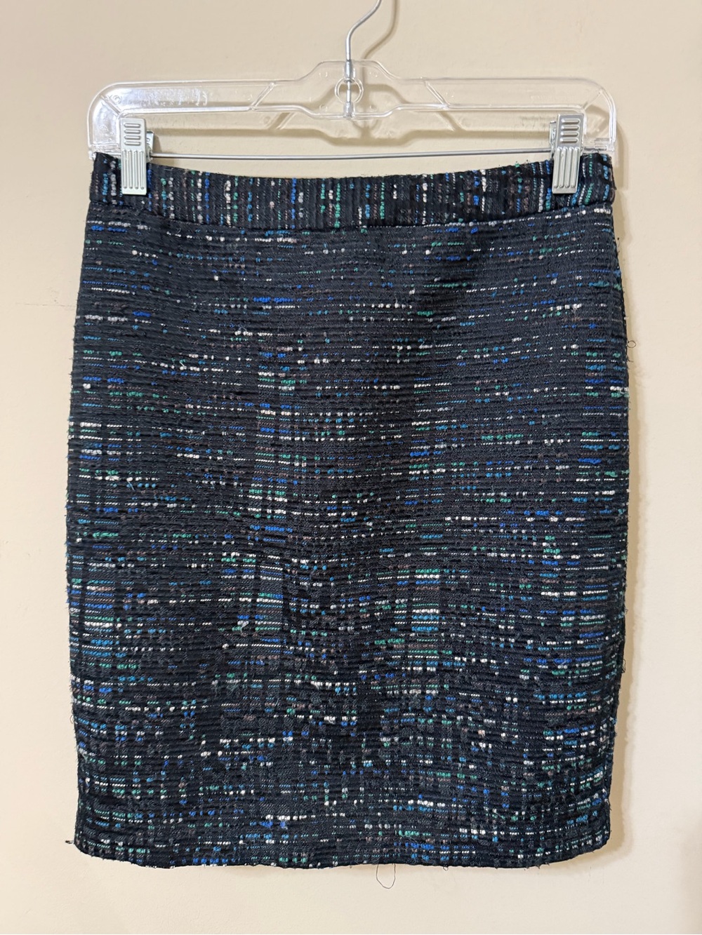 LOFT Black Tweed Pencil Skirt 0 metallic Blue & Green Threading career academia